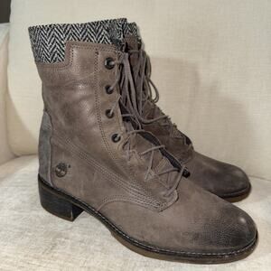 Timberland Harris Tweed Boots Women's US 9 Brown Leather And Wool Lace-Ups